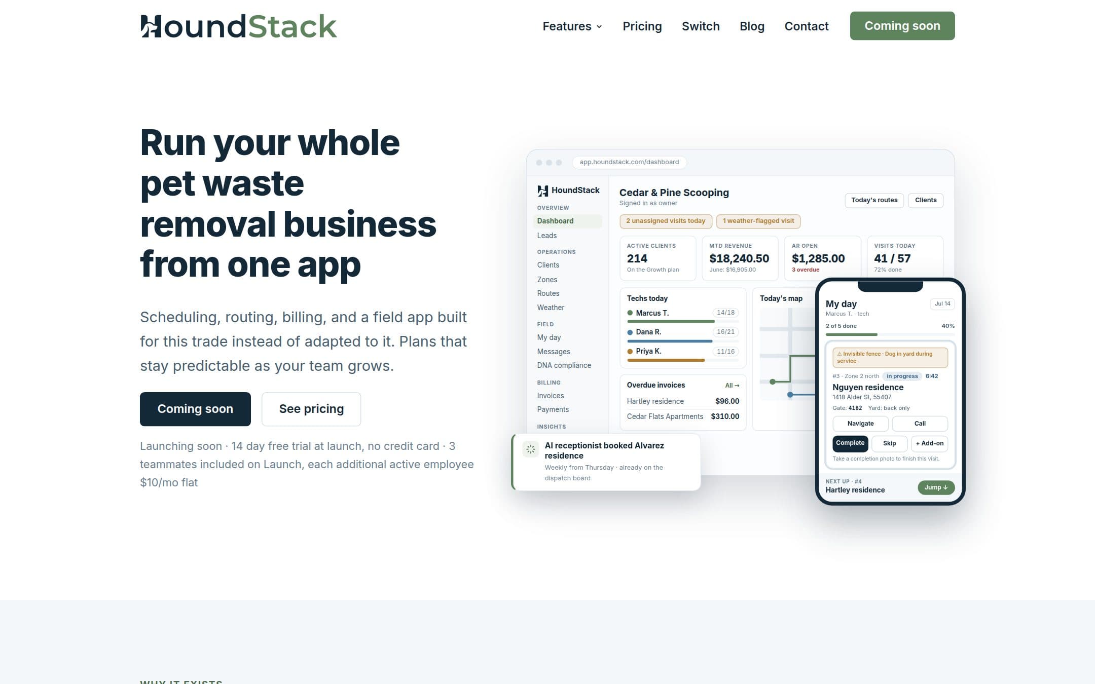 The HoundStack website, as it is published today