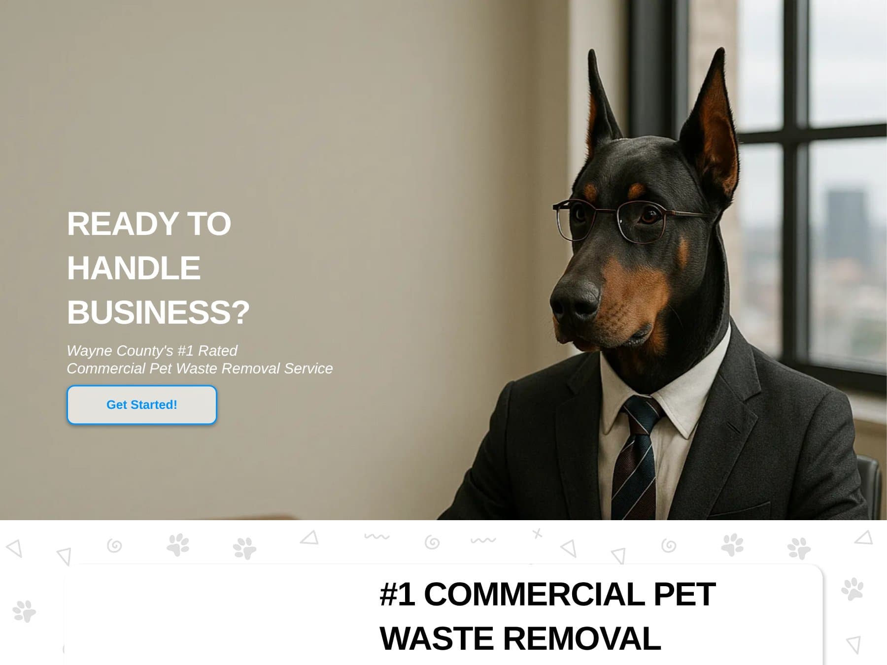 The commercial services page, pitching property managers and HOAs separately from residential customers.
